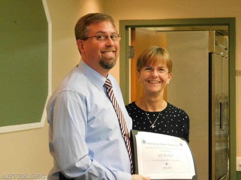 Jeff Walker with Rescue Chief Jayne Toellner
New EMT in 2017